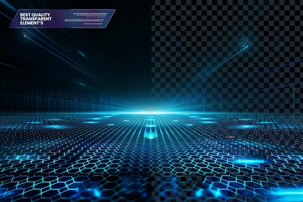 Blue Glowing Light Background with Hexagon Grid Techno on Transparent Background