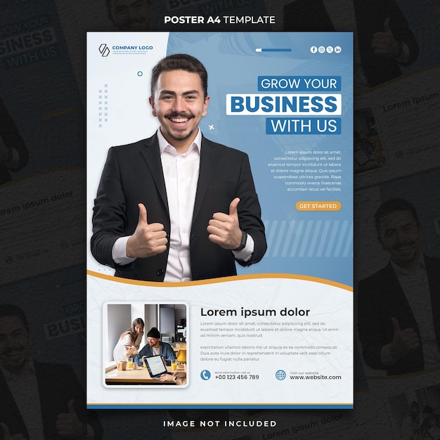 Blue grow your business poster a4 o plantilla de pancarta para el negocio