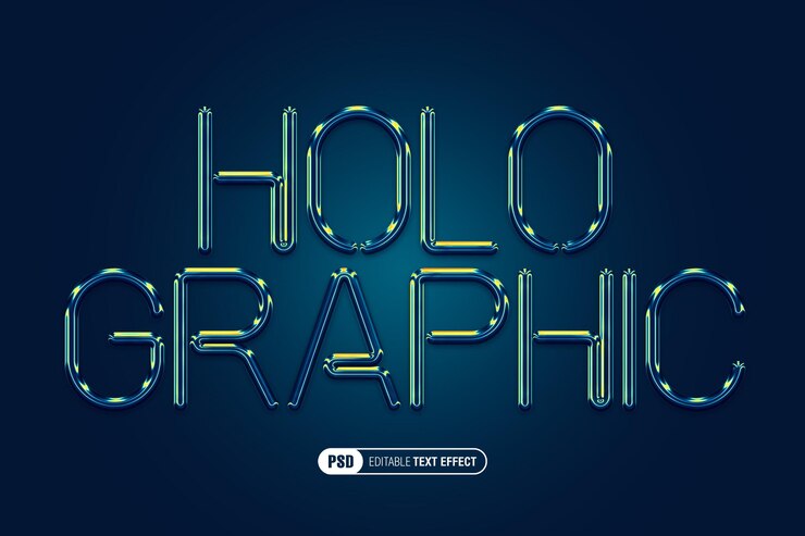PSD blue holographic text effect