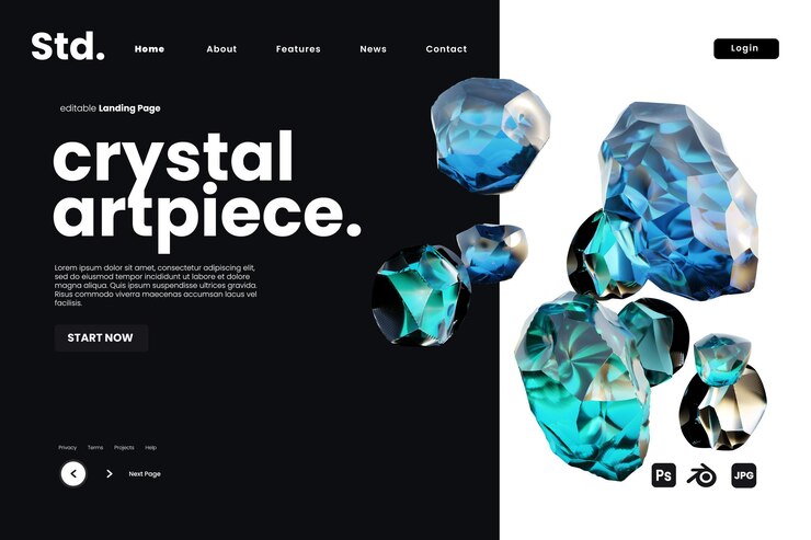 PSD blue ice crystal landing page