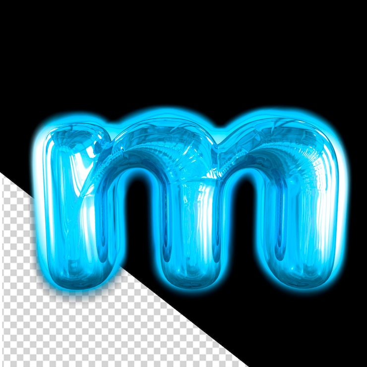 PSD blue inflatable 3d symbol with glow letter m