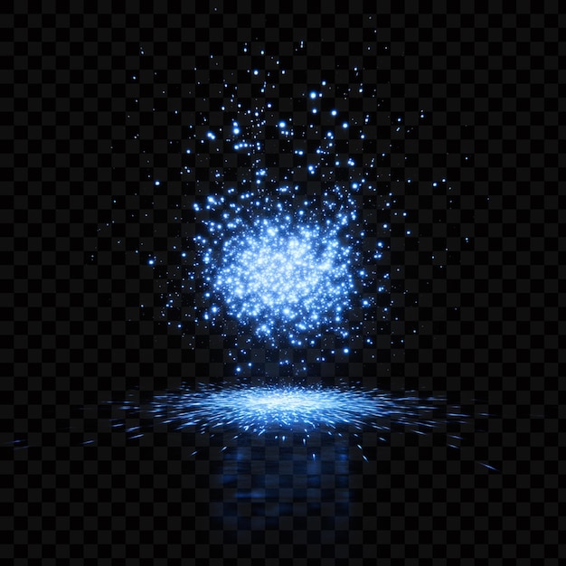 Blue light shining on the ground surrounded by soft glow on transparent background