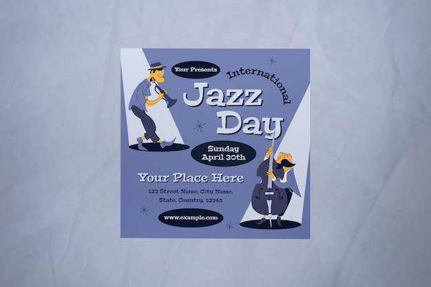 PSD blue mid century international jazz day instagram-beitrag