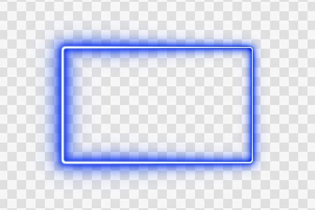 Blue neon rectangle frame glowing light effect on one narrow side isolated on transparent background