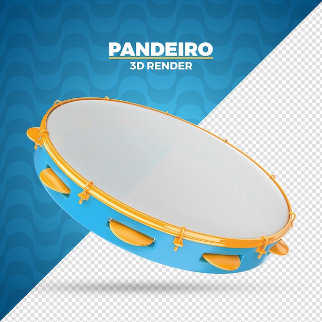 Blue Pandeiro Carnaval Brasileño Instrumento 3D Render aislado para composición