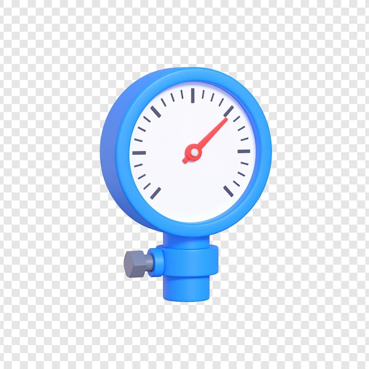 PSD blue pressure gauge isolated on transparent background