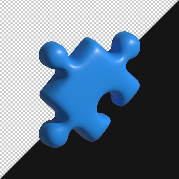 Blue Puzzle Piece 3D Rendering Isolated on white background