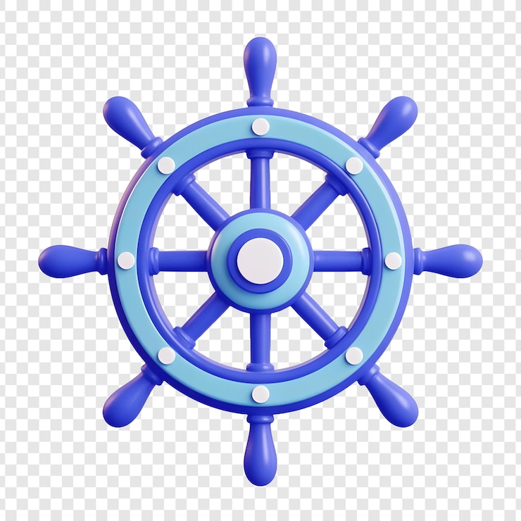 PSD blue ship with a blue wheel on the front