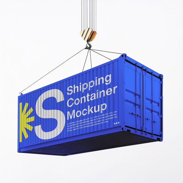 PSD blue shipping container mockup template design psd (design del modello di contenitore di spedizione blu)