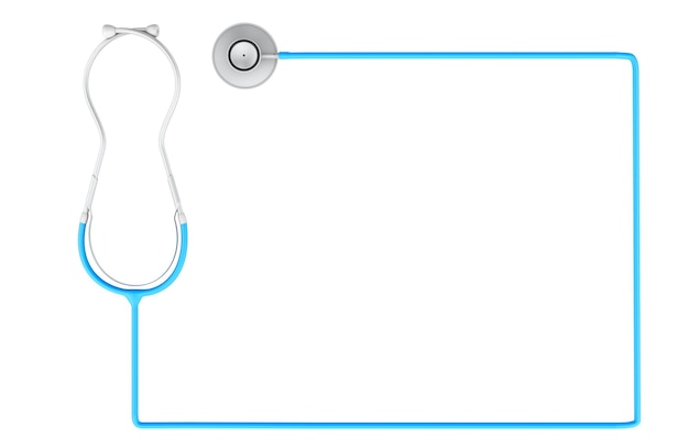 Blue stethoscope as frame for text 3D rendering isolated on transparent background