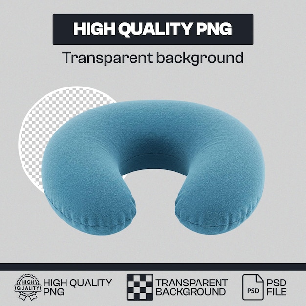Blue U-shaped Travel Pillow with Transparent Background