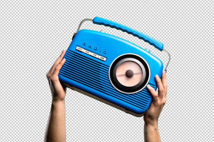 PSD blue vintage radio isolated