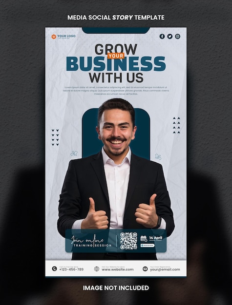 Blue White Grow Business Media Social Story Post Modello