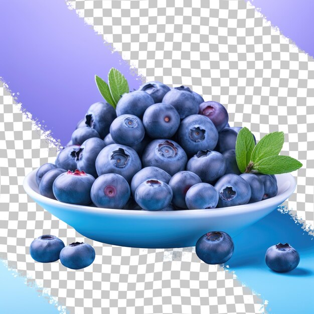 PSD blueberries con hojas en un fondo transparente un cuenco frutal