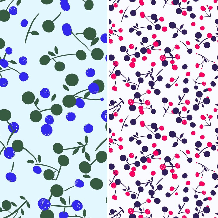 PSD blueberry con pequeñas formas redondas y diseño simple con pol único vector de patrón de frutas tropicales