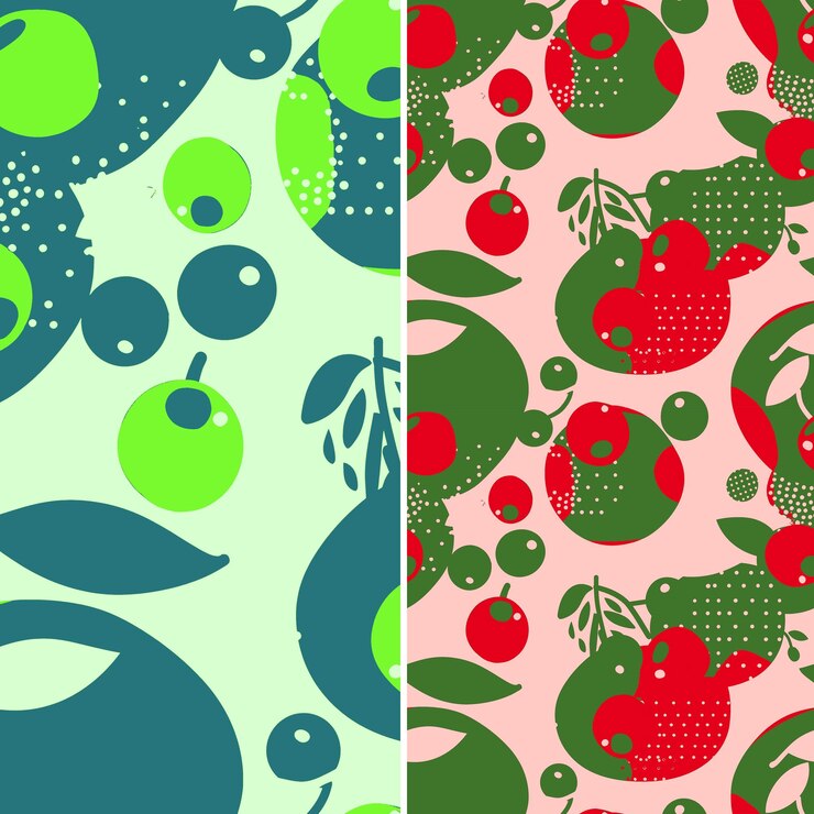 PSD blueberry con silueta redonda y diseño plano con vector de patrón de frutas tropicales geométricas únicas