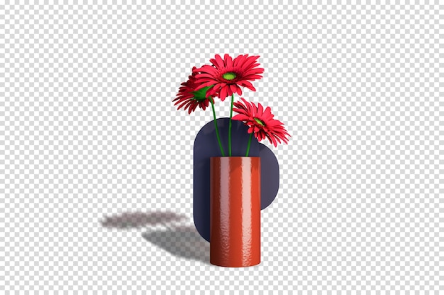 Blühende Blumen in Vase in 3D-Rendering