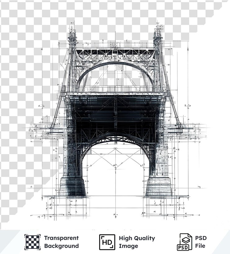 PSD blueprint del puente muestra el diseño arquitectónico con un fondo transparente psd