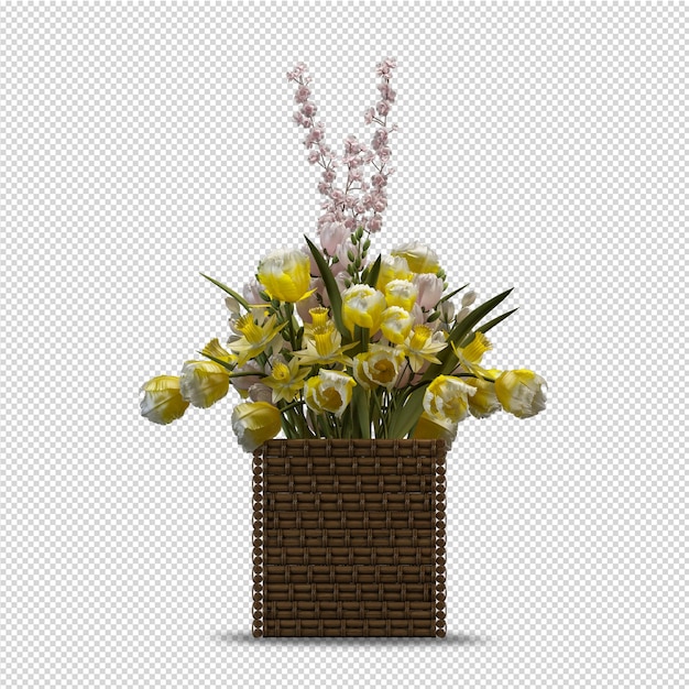 PSD blume in der vase im 3d-rendering isoliert