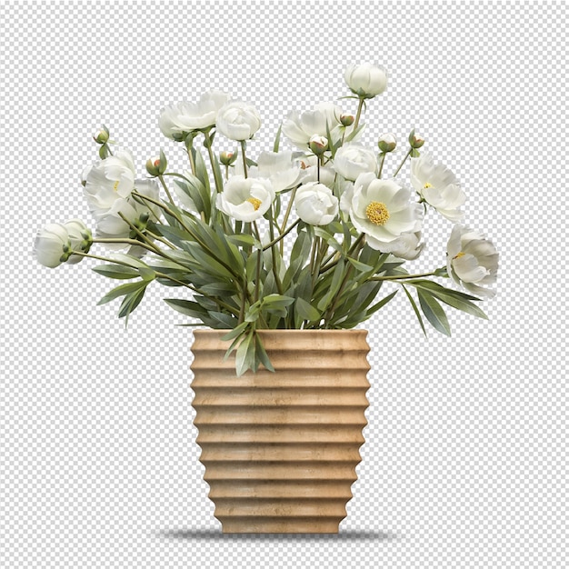 Blume in der Vase im 3D-Rendering isoliert