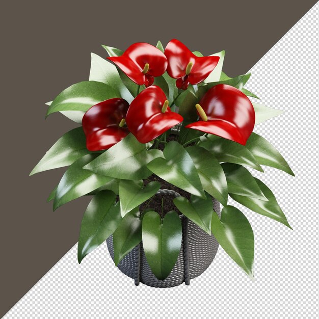 Blume in der vase im 3d-rendering isoliert