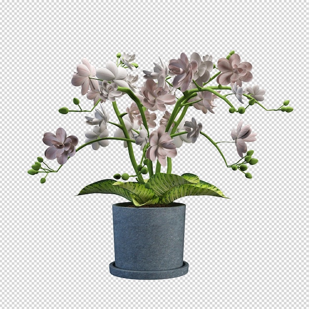 Blumen im Korb in 3D-Rendering isoliert