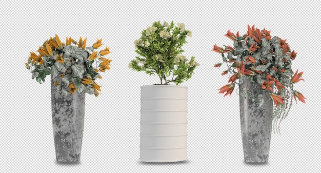 Blumen in der Vase im 3D-Rendering isoliert