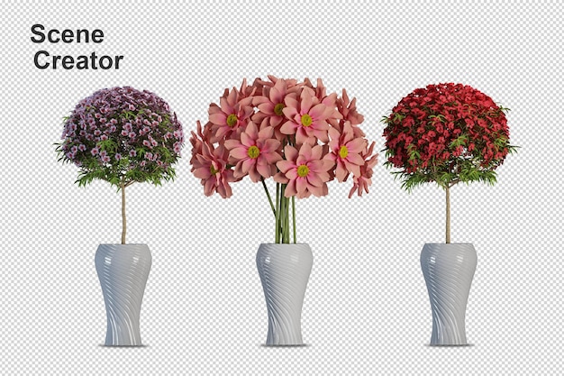 Blumen in der Vase im 3D-Rendering isoliert
