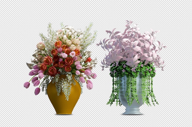 Blumen in der Vase im 3D-Rendering isoliert