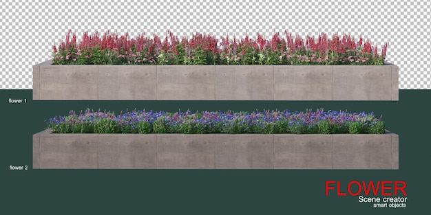Blumen in einem quadratischen Zementtopf
