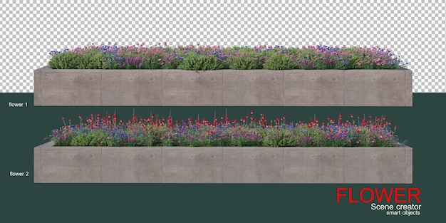 Blumen in einem quadratischen Zementtopf