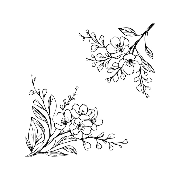 Blumen-Linien-Kunst-Zeichnung-Stil Blumen-Linke-Kunst
