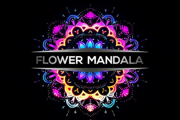 Blumen-Mandala-Design_Neon-Blumen-Mandala_Zeichen Mandala-Identität_Mandala-Design