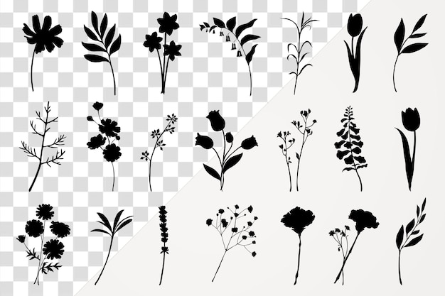 Blumen-Silhouette png Frühlingscollage-Element durchsichtiger Hintergrund
