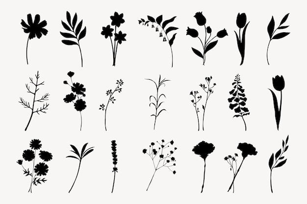 Blumen-Silhouette png Frühlingscollage-Element durchsichtiger Hintergrund