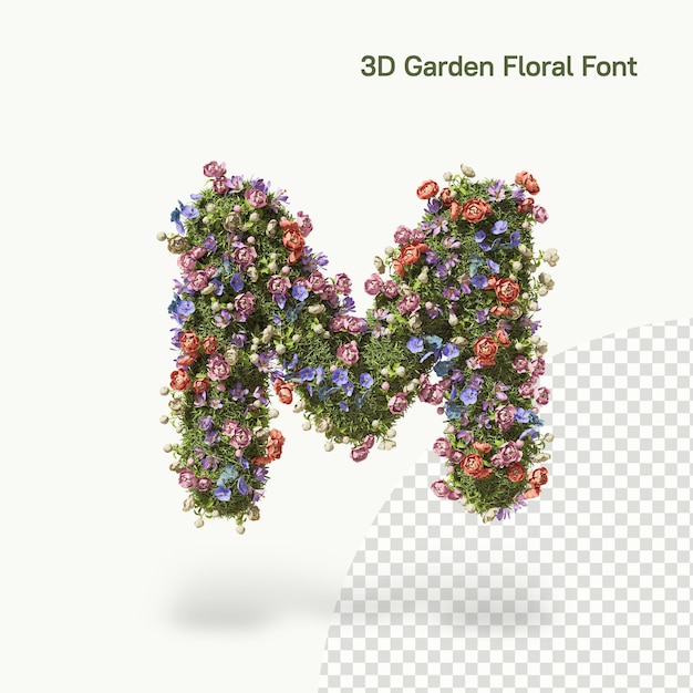 Blumenbuchstabe M des Alphabets aus Blumen und Gartenpflanzen