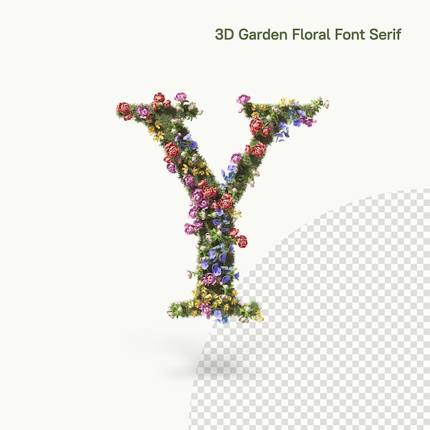 Blumenbuchstabe Y des Alphabets, Serif von Blumen und Gartenpflanzen