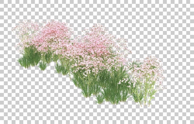 Blumenfeld auf transparentem Hintergrund. 3D-Rendering - Abbildung