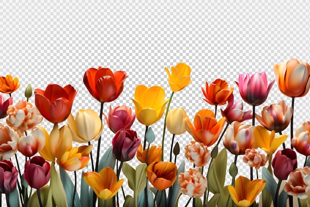 Blumengarten isoliert auf transparentem Hintergrund bunte Tulpen ausgeschnitten png generative Tulpen ai