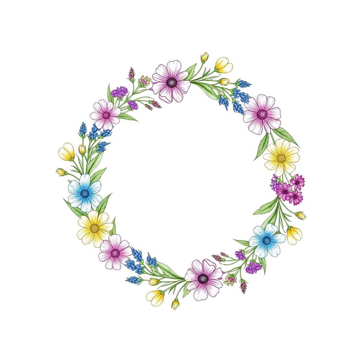 PSD blumenkrans ein bunter kreis von frühlingsblüten