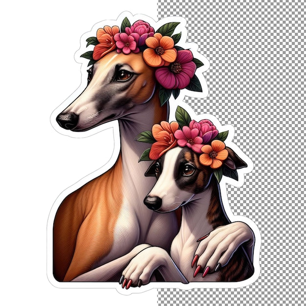 Blumenpelz-familie-mutterhund mit spielerischem welpen-aufkleber