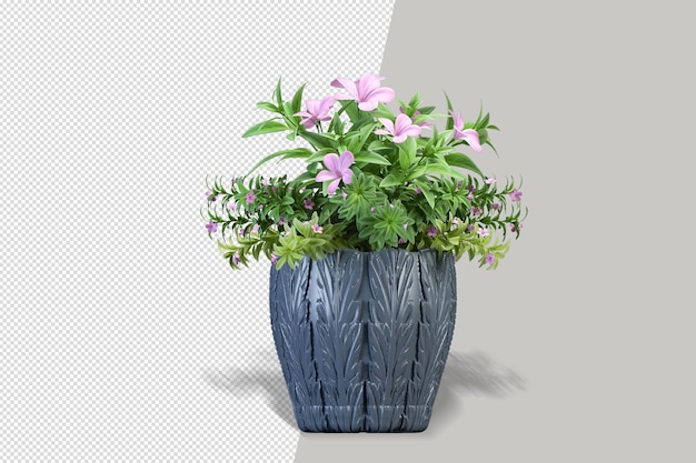 Blumenpflanze in Vase in 3D-Rendering isoliert