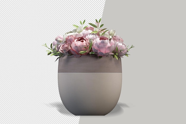 Blumenpflanze in Vase in 3D-Rendering isoliert