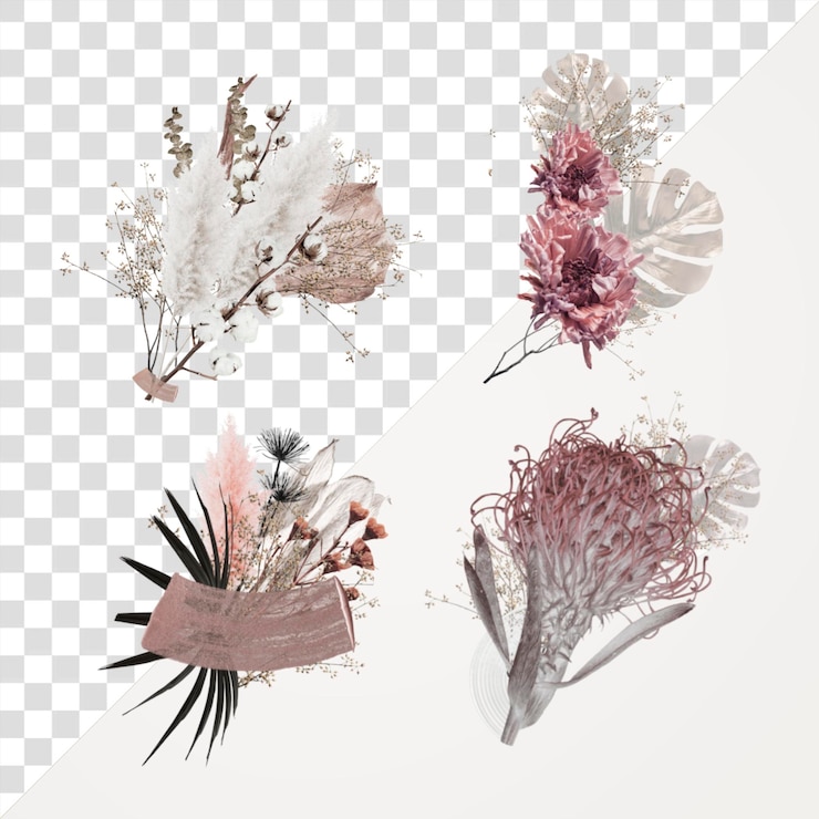 PSD blumenstrauß png-aufkleber durchsichtiger hintergrund