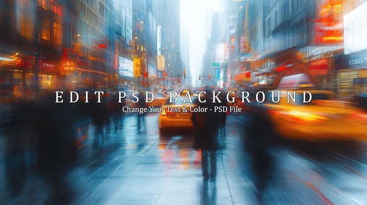 PSD blurred cityscape in the rain