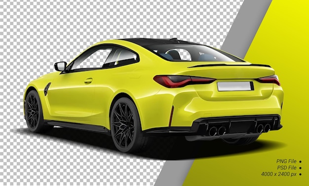 PSD bmw m4 sport car amarelo isolado em fundo transparente