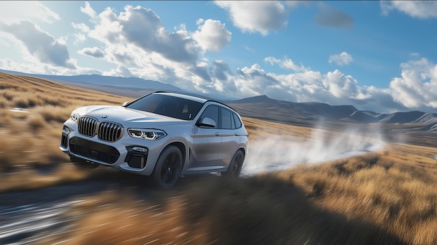 PSD bmw x7 conduit sur une prairie