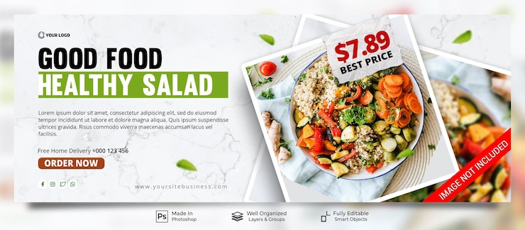 PSD boa comida promoção de salada saudável post de mídia social modelo de banner de capa do facebook