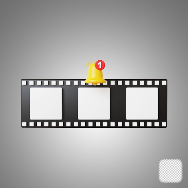 Bobina di film o bobina di film con icona di notifica illustrazione 3d