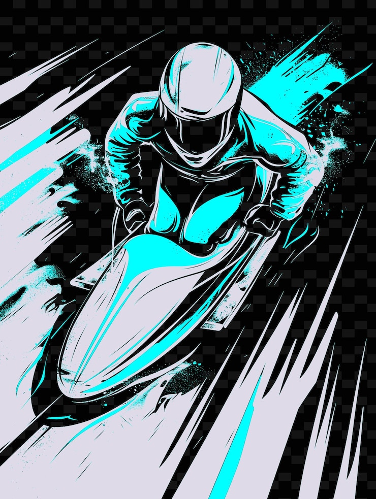 PSD bobsledder acelerando pela pista com intensidade com uma ilustração fo flat 2d sport backgroundc